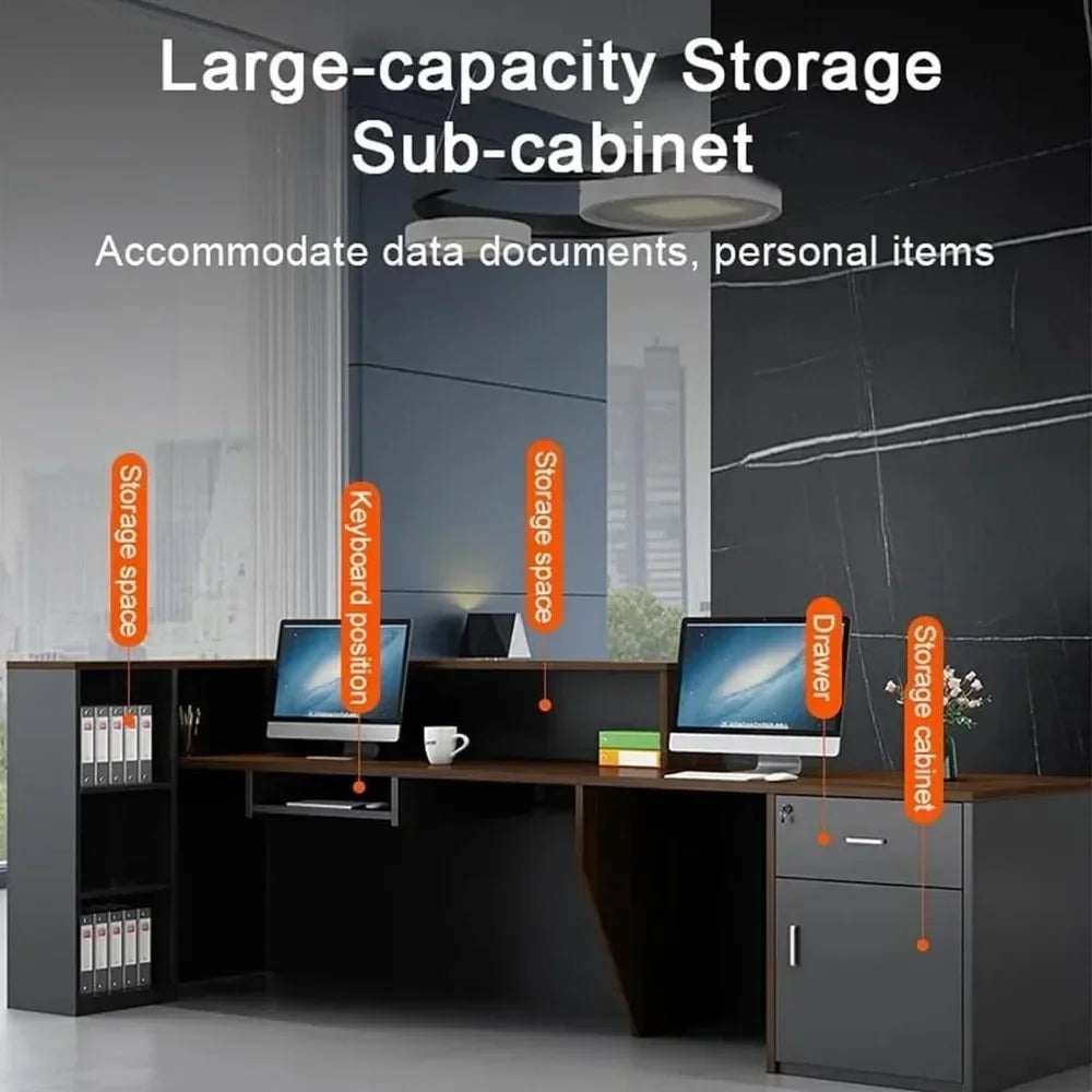 Modern lockable wooden reception desk with counter and drawers, ideal for retail and office use