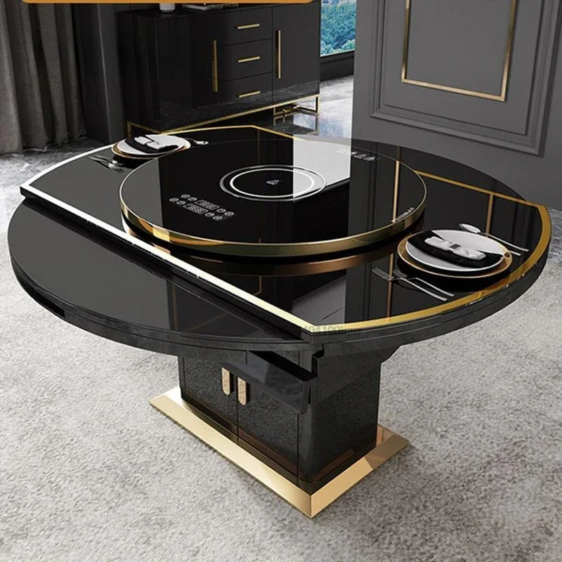 Luxury Living Room Dining Tables Unfolded Rectangle With Induction Cooker Large Storage Space Kitchen Table For 6-8 People