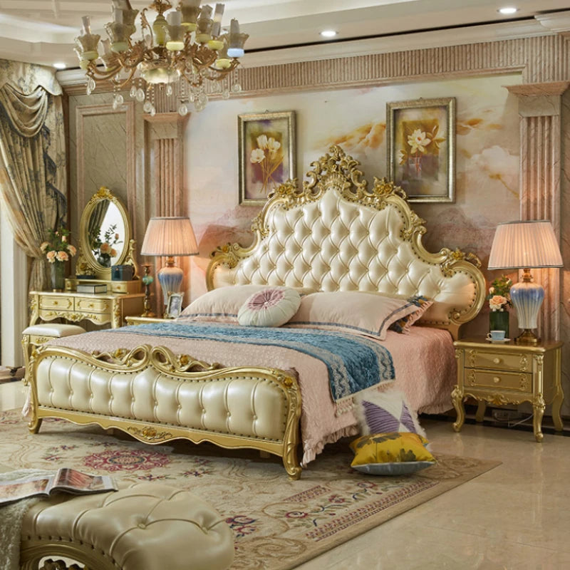 European modern designer king-size bed frame in luxury leather, perfect for master bedrooms.