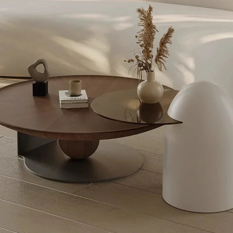 Italian Luxury Coffee Table – Modern Vintage Wood with Round Metal Frame Legs