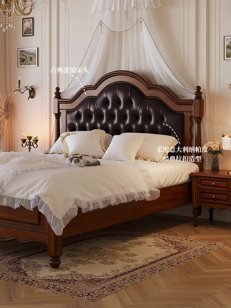 Solid wood bed 1.8m master bed double bed retro 1.5m storage bed