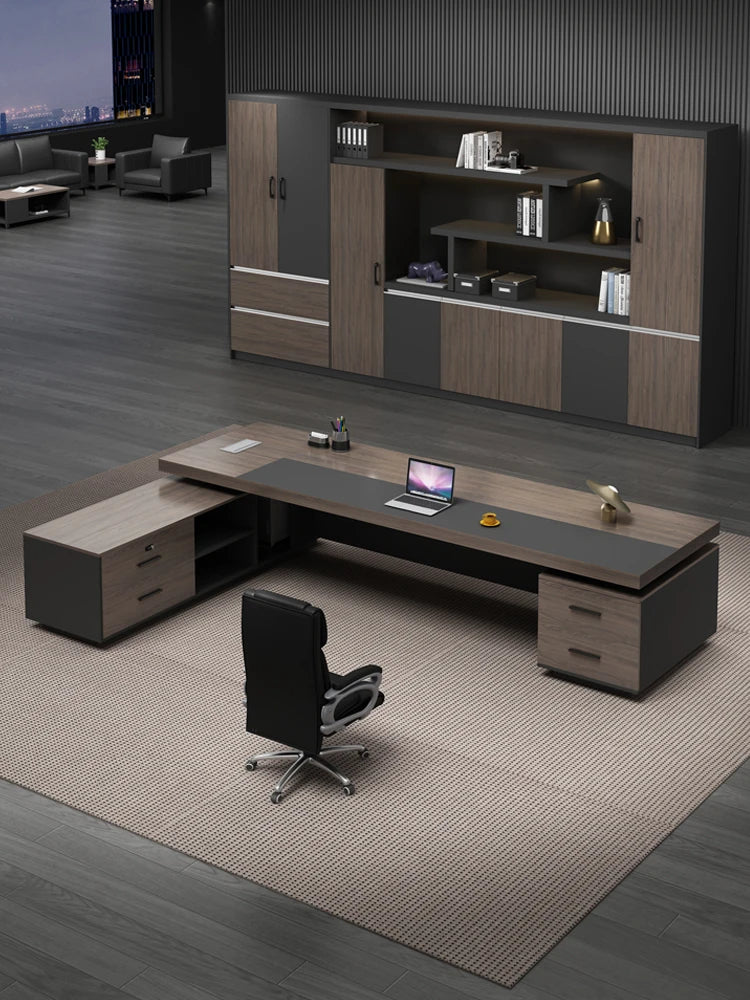 Minimalist Modern Boss Desk and Office Chair Set – CEO Office Furniture Combination.