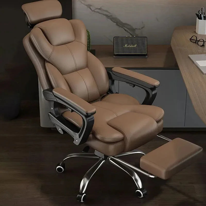 Luxury and Comfortable Office Chair Leather Wheels Glides Ergonomic Sliding Office Chair Learning Armrests Sillas De Gamer Home