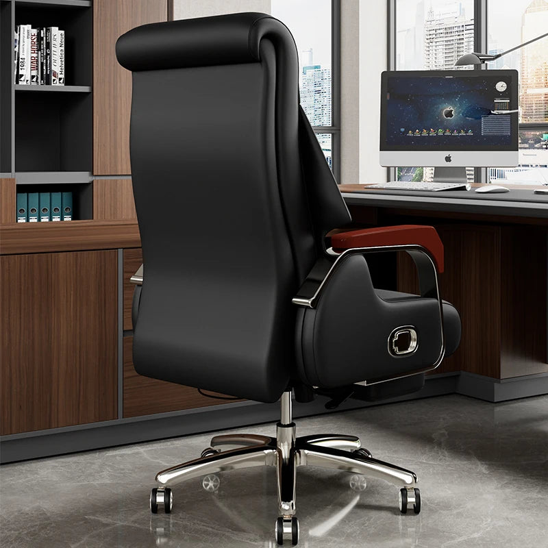 Ergonomic office chair with armrests, massage feature, and rolling wheels
