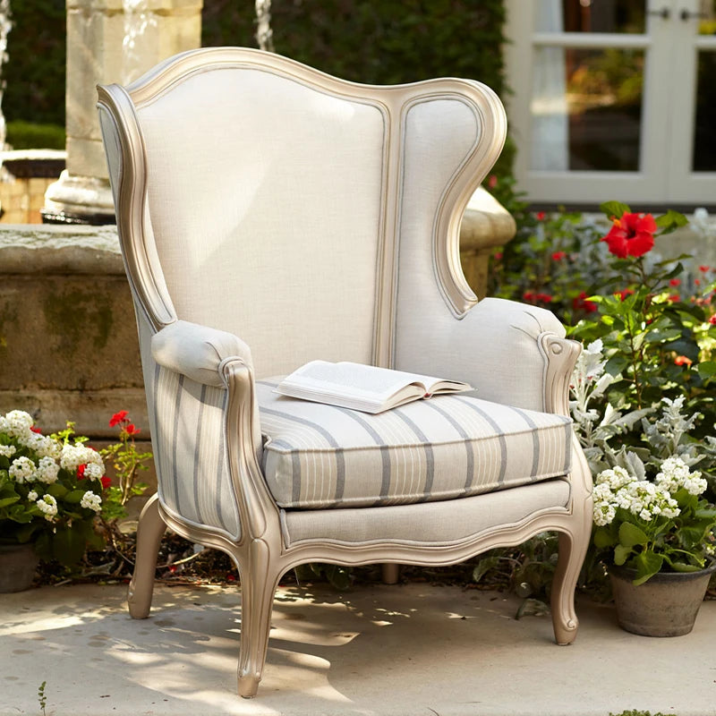 European French Solid Wood High-Back Chair