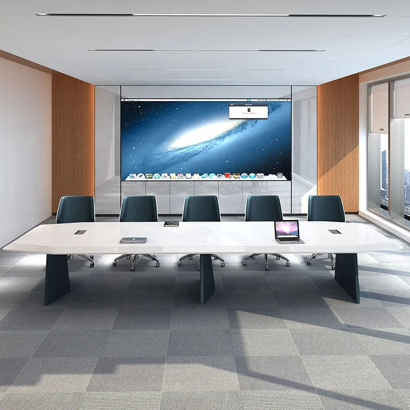 White MDF Office Furniture Meeting room Table Superior long Conference Table 10 to 12 People office Meeting Desk chairs set