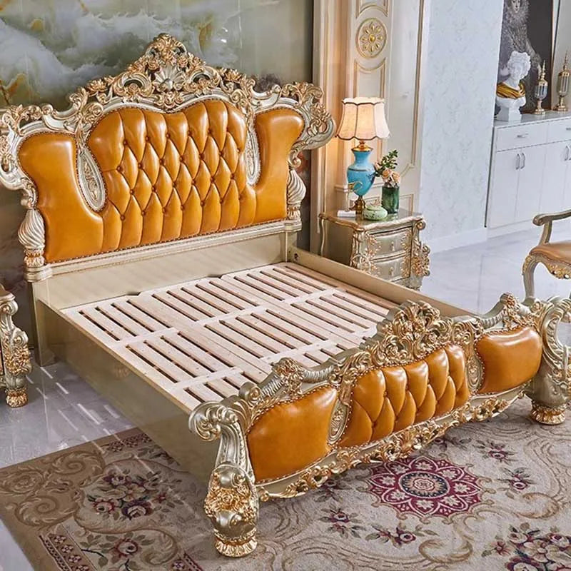 King Size Wood Bed Frame Elegant Tall Headboard Nightstands Queen Bed Frame Luxury Bedroom Cama Moderno Lujo Home Furniture