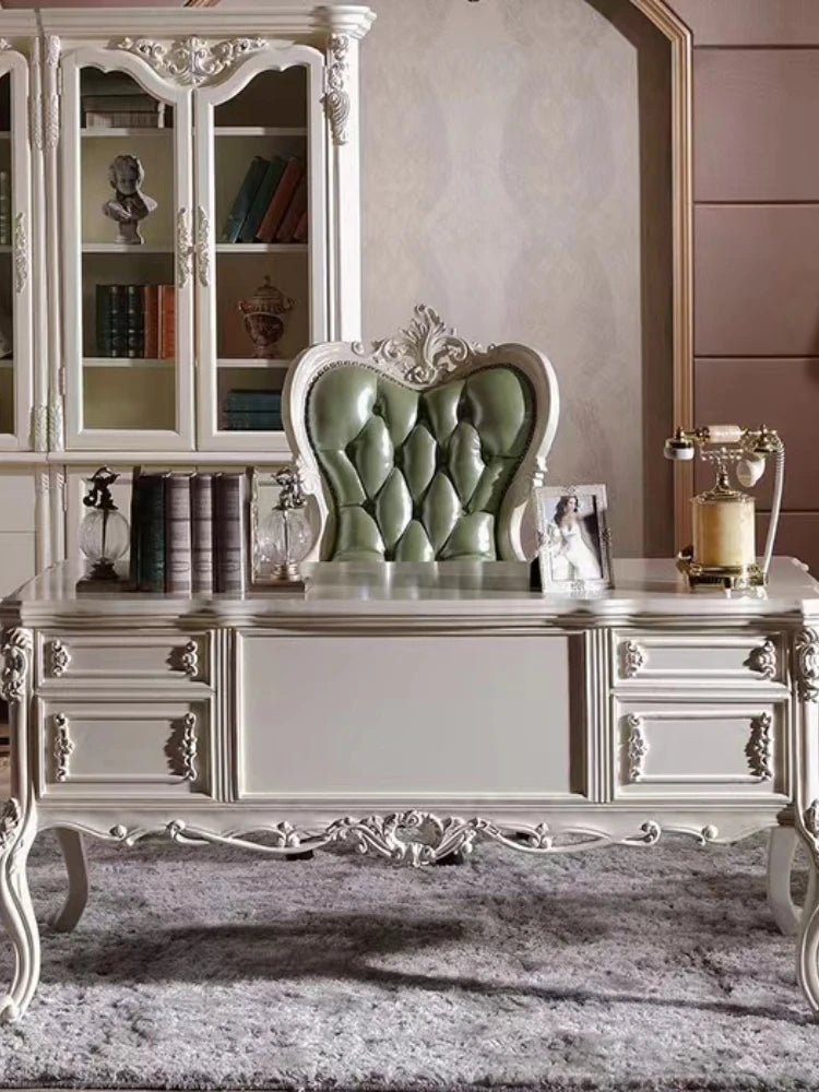 Solid wood luxury desk bookcase European-style desk home office desk and chair computer learning