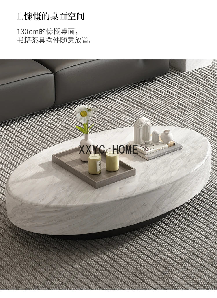 Italian minimalist oval tea table with a marble top