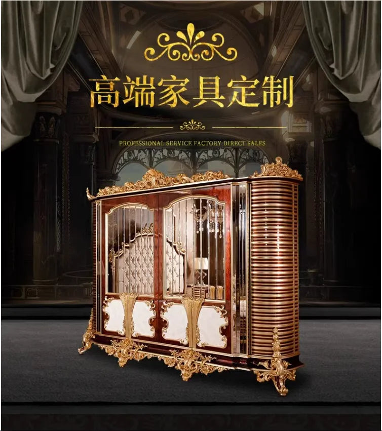 European Italian Villa Wardrobe – Luxury Solid Wood Carved, Six Doors, Custom Bedroom Furniture