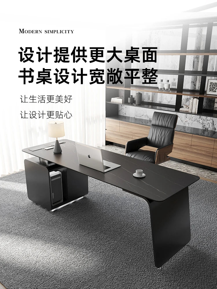 Italian minimalist rock slab living room, long desk, study room, high-end desktop computer desk, work desk, home office desk