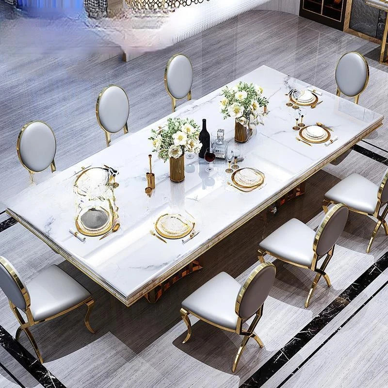 Luxury White Marble Rectangular Dining Table and Chair Set –