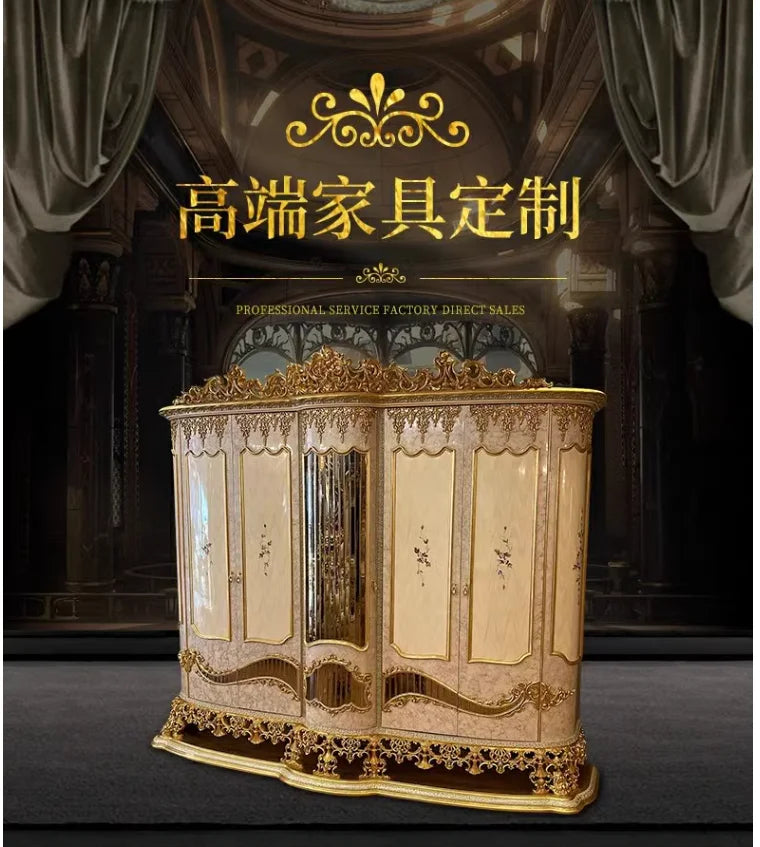 European Style Solid Wood Wardrobe – Hand-Carved, French Luxury, Multi-Door Customizable