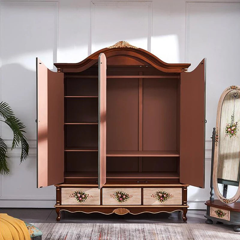 Retro Wooden Wardrobe – Designer Bedroom Storage with Large Drawers and Compartments
