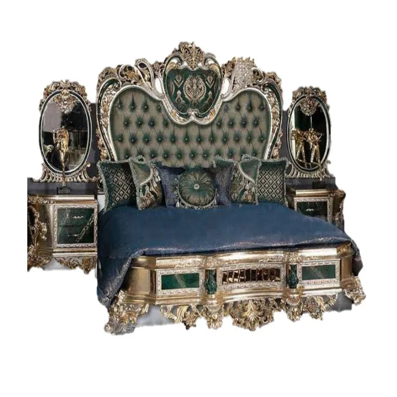 European Style Solid Wood Carved Princess Bed: Luxury Custom Villa Wedding Bed, Full House Furniture.