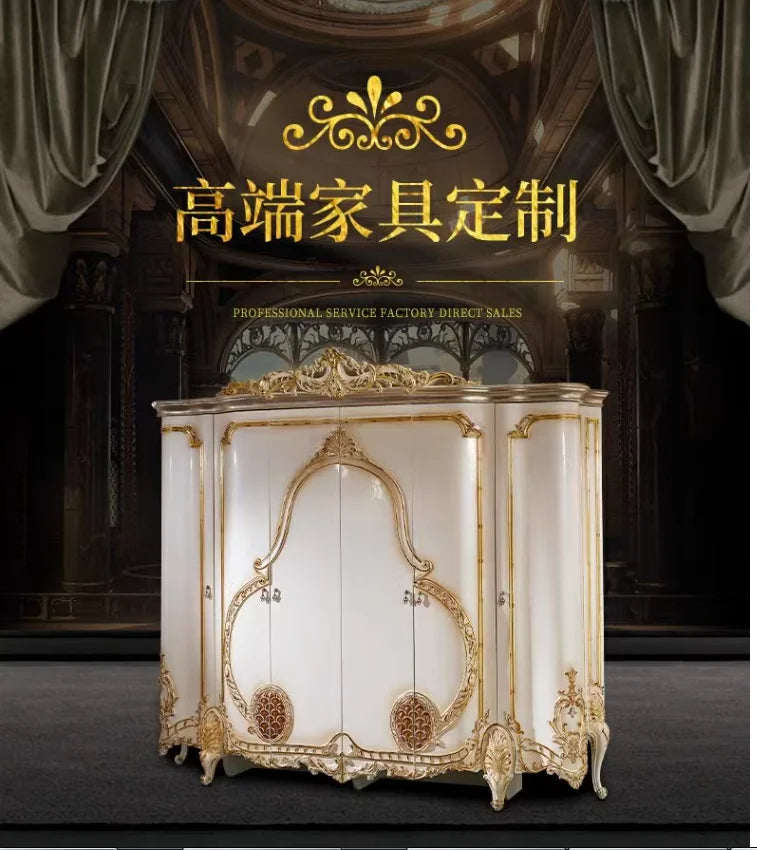 European Style Villa Wardrobe – French Luxury, Multi-Door, Custom Palace Storage