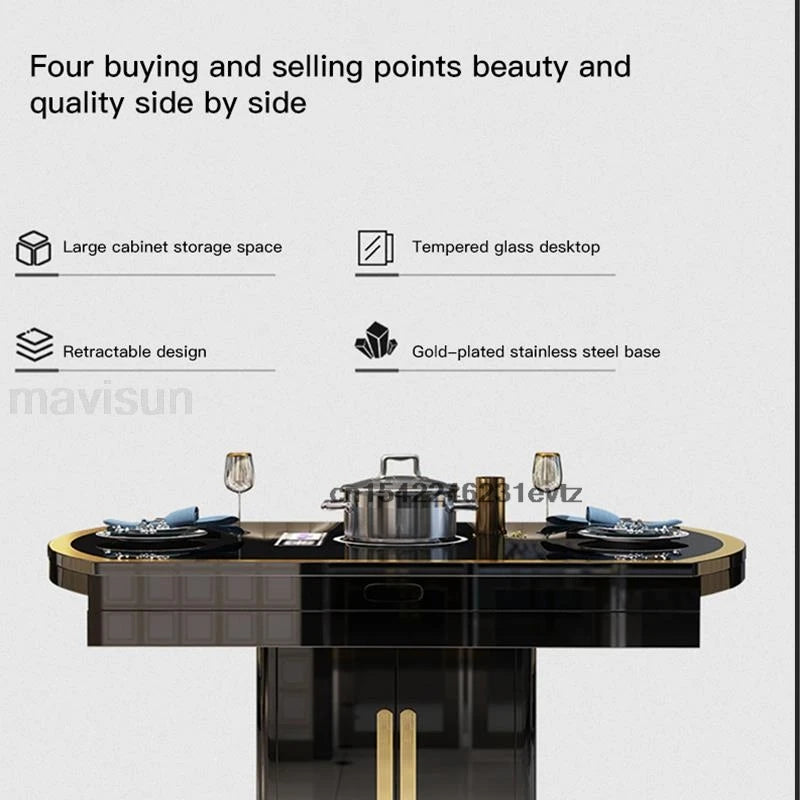 Indoor Modern Folding With Induction Cooker Dinner Round Table Chairs For Dining Room With Turntable Restaurant Apartment