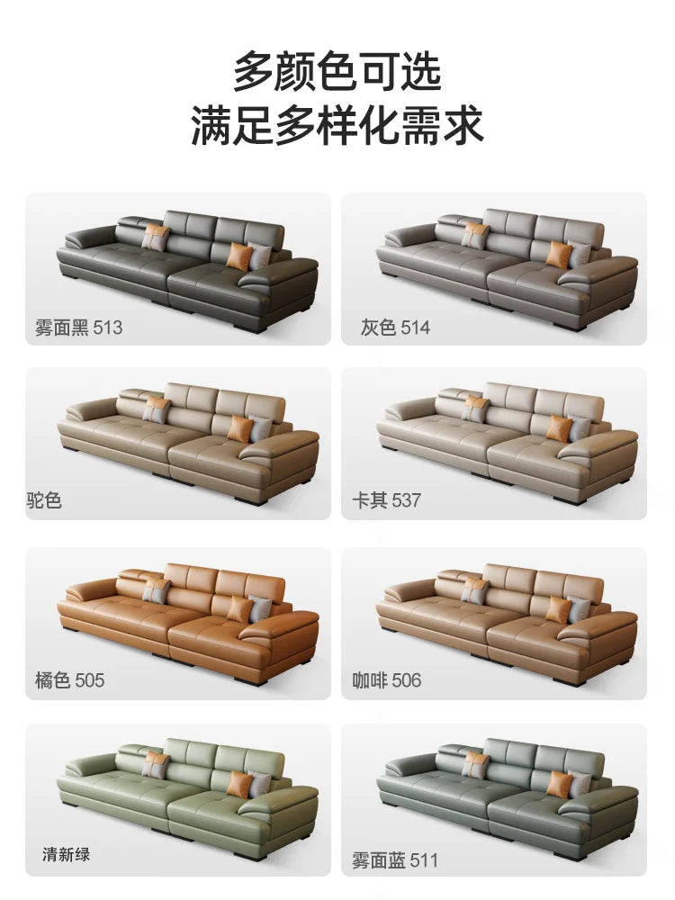 Nordic leather sofa with cowhide top layer, simple modern size, living room, Italian minimalist cream style leather sofa