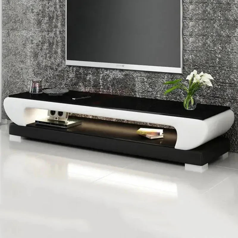 Tv Stand Floor Natural Glass Top Leather TV Stand Modern Living Room Led Monitor Stand Mueble Cabinet Mesa Home Furniture