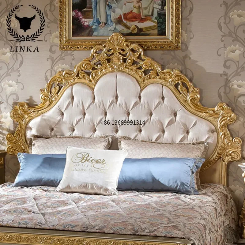 European Luxury Gold Foil Fabric Double Bed