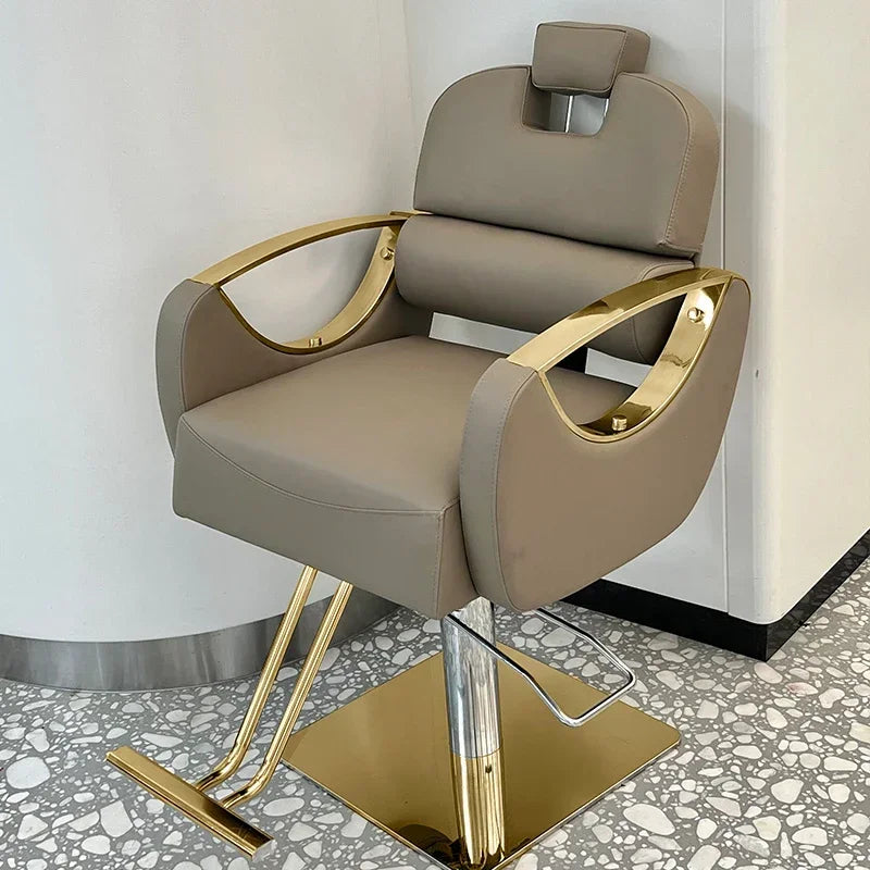 Barbershop Swivel Salon Chair – Leather Luxury Gold, Hydraulic Base, Silla De Barbero, Barber Equipment Furniture