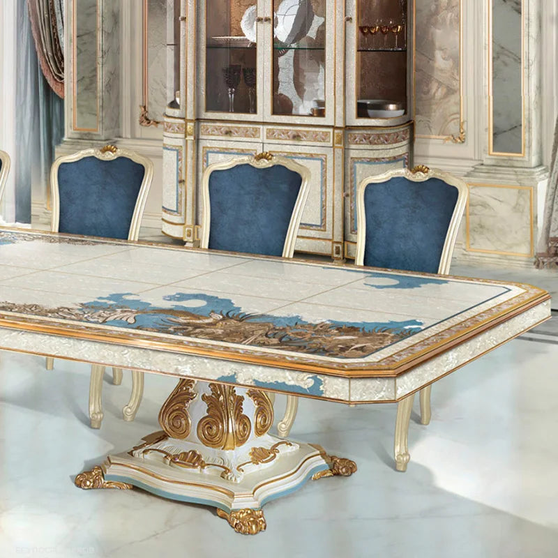 French shell mosaic rectangular table European-style restaurant luxury solid wood table villa table customization