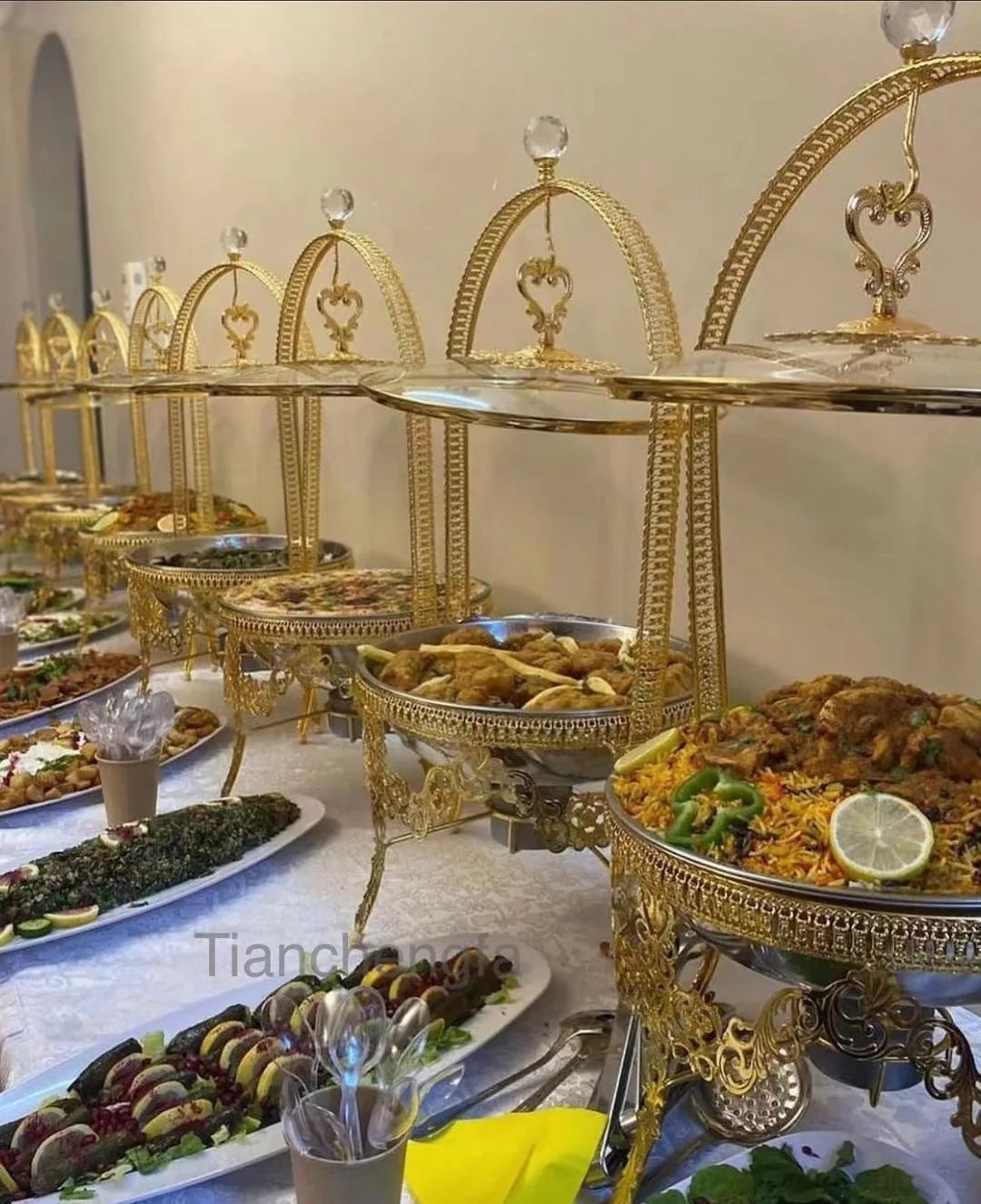 New Africa Supply Gold Food Warmer Set Equipment Catering Hanging Chafing dish Buffet Wedding Party Golden Chefing dish