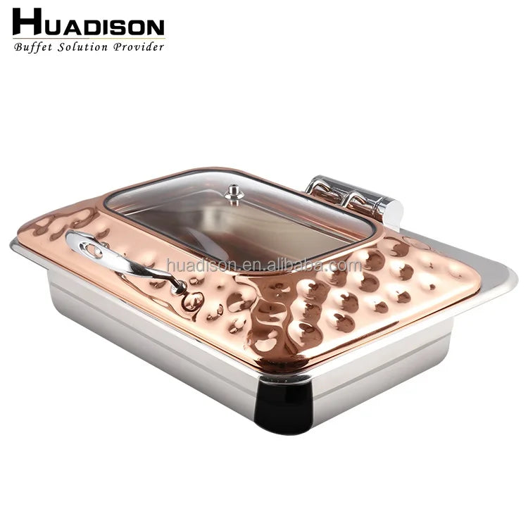 Huadison Catering Equipment Rose Gold Food Warmer Buffet Stove 9 Liters Chafing Dish Buffet Set for Sale