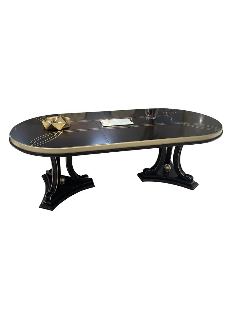 American Light Luxury Solid Wood Oval Dining Table – High-End Rectangular Table & Chair Set