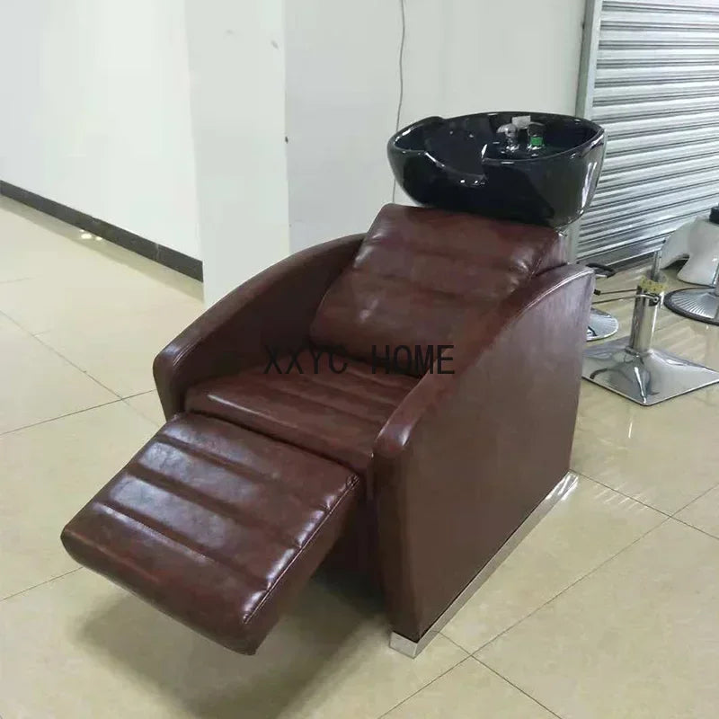 Half Lying Shampoo Chair Simple Barber Shop Sitting Flushing Bed Hairdressing Massage Couch