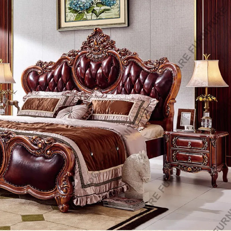 Italian European Solid Wood Villa Bed – Luxurious Carved Wedding Bed
