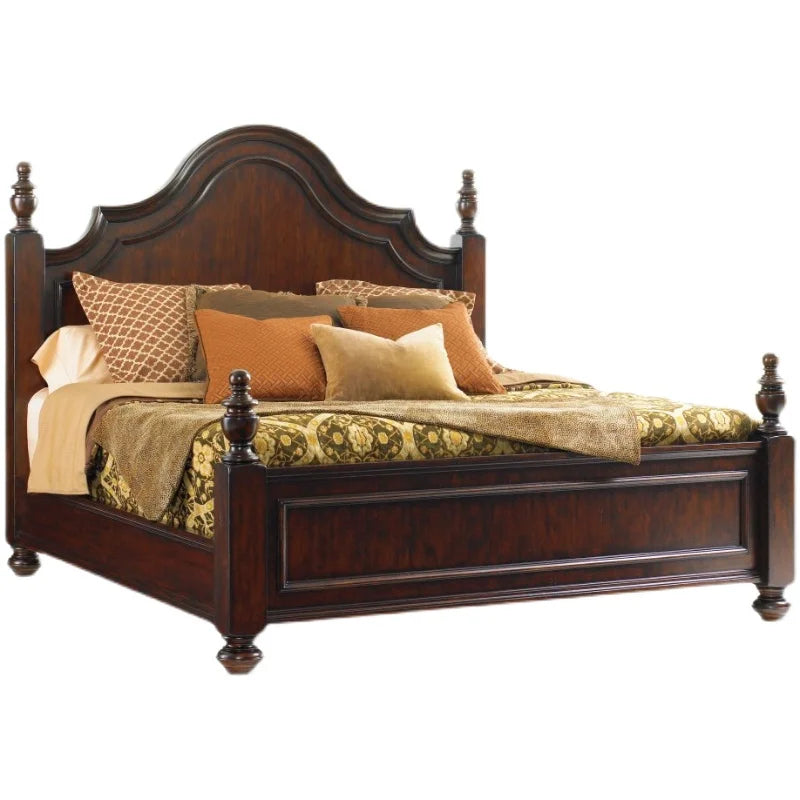 Retro solid wood double bed mosquito net rack Roman four-poster big bed master bedroom villa
