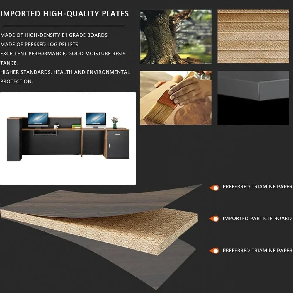 Modern Wooden Reception Desk with Counter and Lockable Drawers