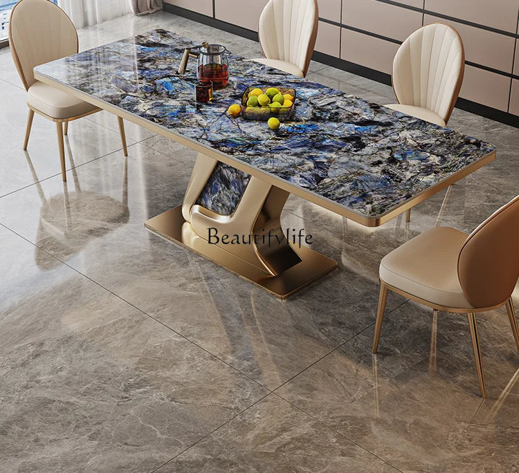 Light Luxury Stone Plate Dining Table High-End Bright Stone Plate Modern Minimalist Rectangular Dining Table