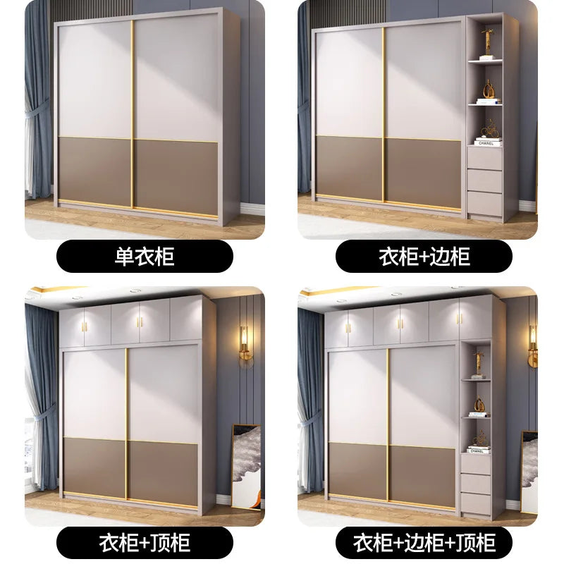 Light luxury wardrobe household modern simple bedroom economical cabinet rental room sliding door small household wardrobe