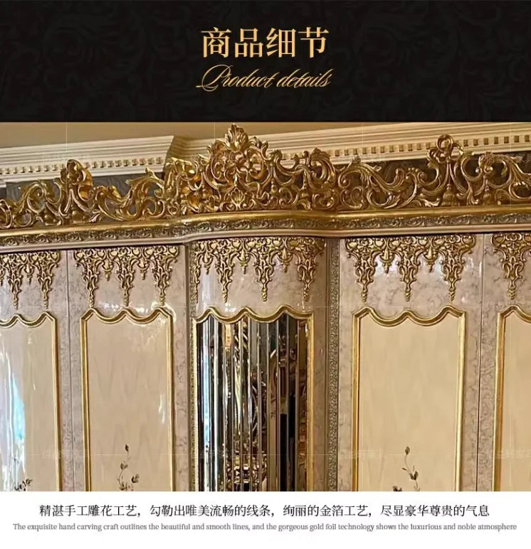 European Style Solid Wood Wardrobe – Hand-Carved, French Luxury, Multi-Door Customizable