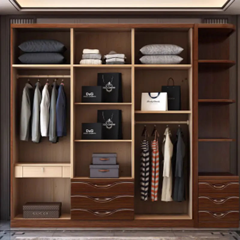 Wall-Mounted Nordic Wood Wardrobe – Multilayer Open Closet and Organizer for Bedroom