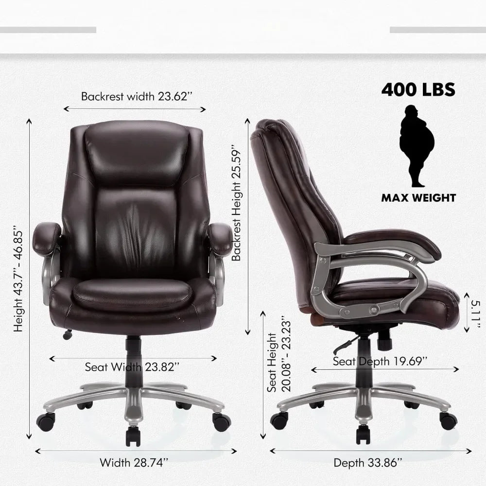 Office Chair Wide Seat - High Back PU Leather Executive Computer Desk and Chair with Ergonomic Back Support - Black