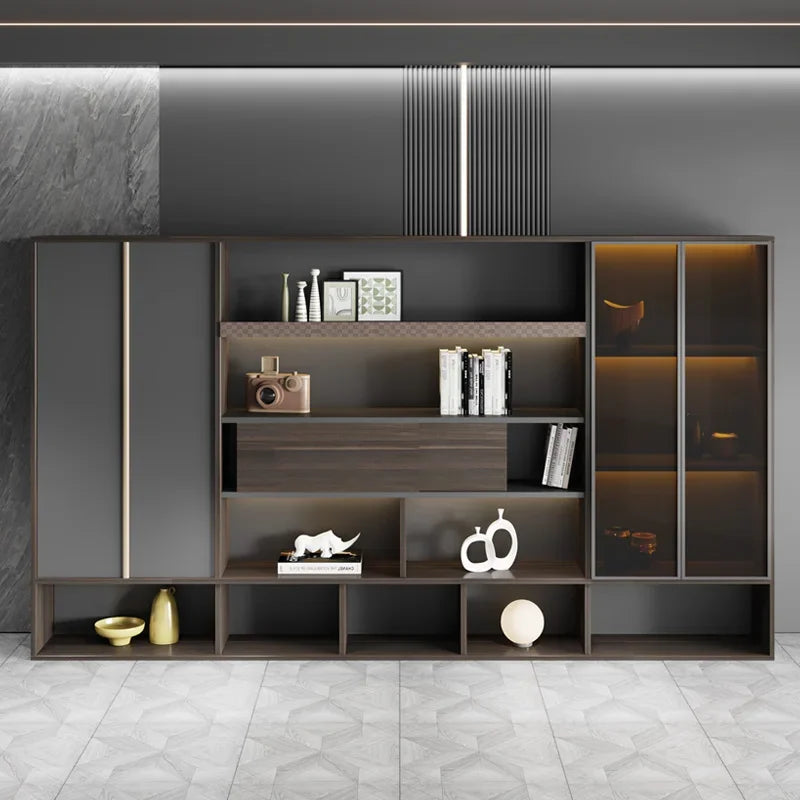 Vertical filing cabinet organizer with a compact design, featuring tall open office cupboards and Nordic modern style, perfect for storage and organization.