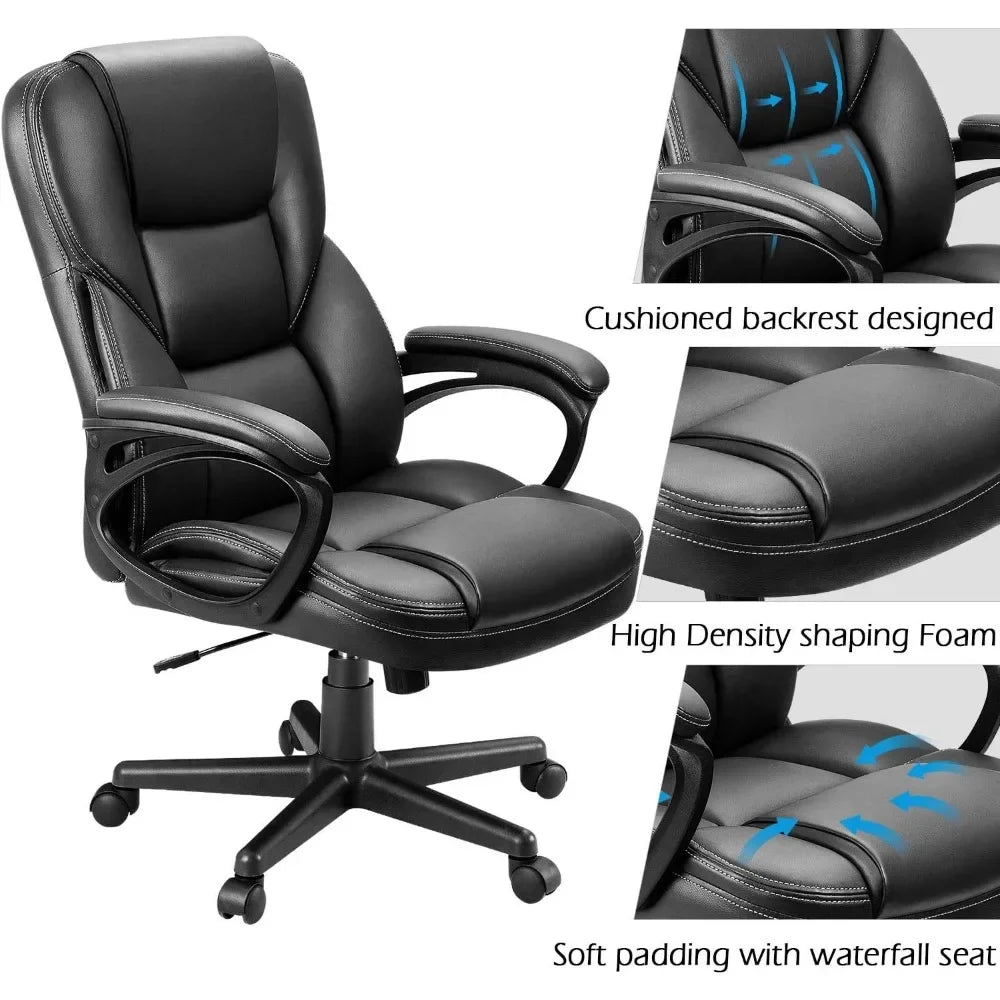 Office Executive Chair High Back Adjustable Managerial Home Desk Chair, Swivel Computer PU Leather Chair with Lumbar Supp