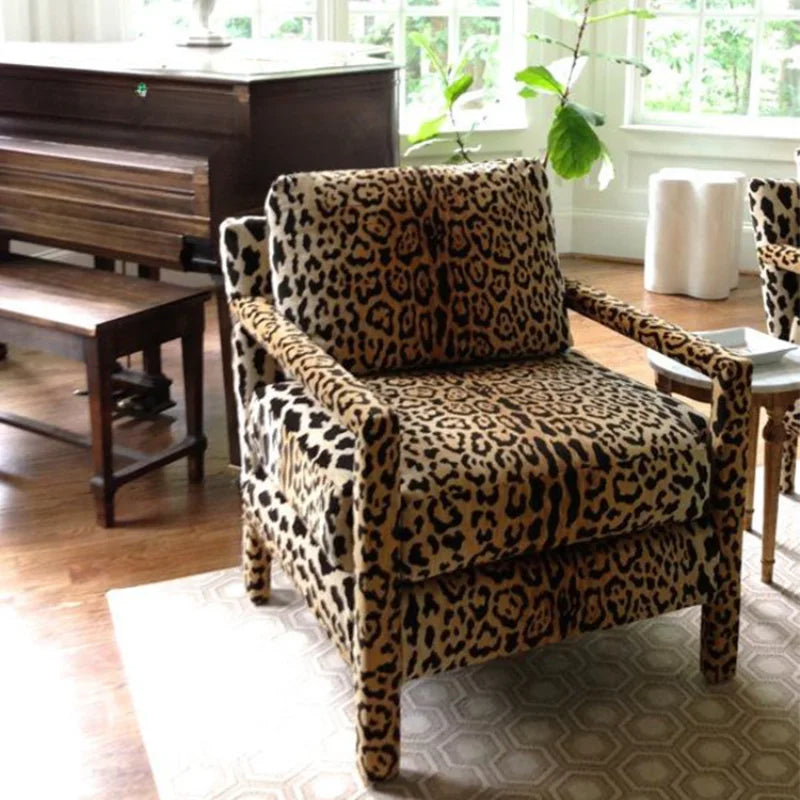 Retro luxury leopard print fabric leisure chair single sofa hotel villa furniture