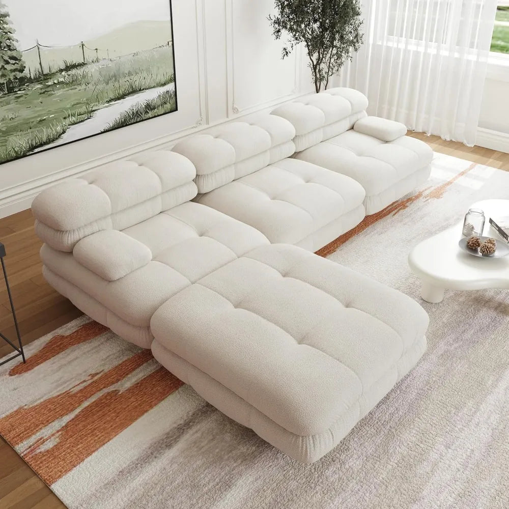 Modular sectional sofa, 146" L-shaped sofa with ottoman, velvet 3-seater double cushioned sectional sofa, minimalist sofa