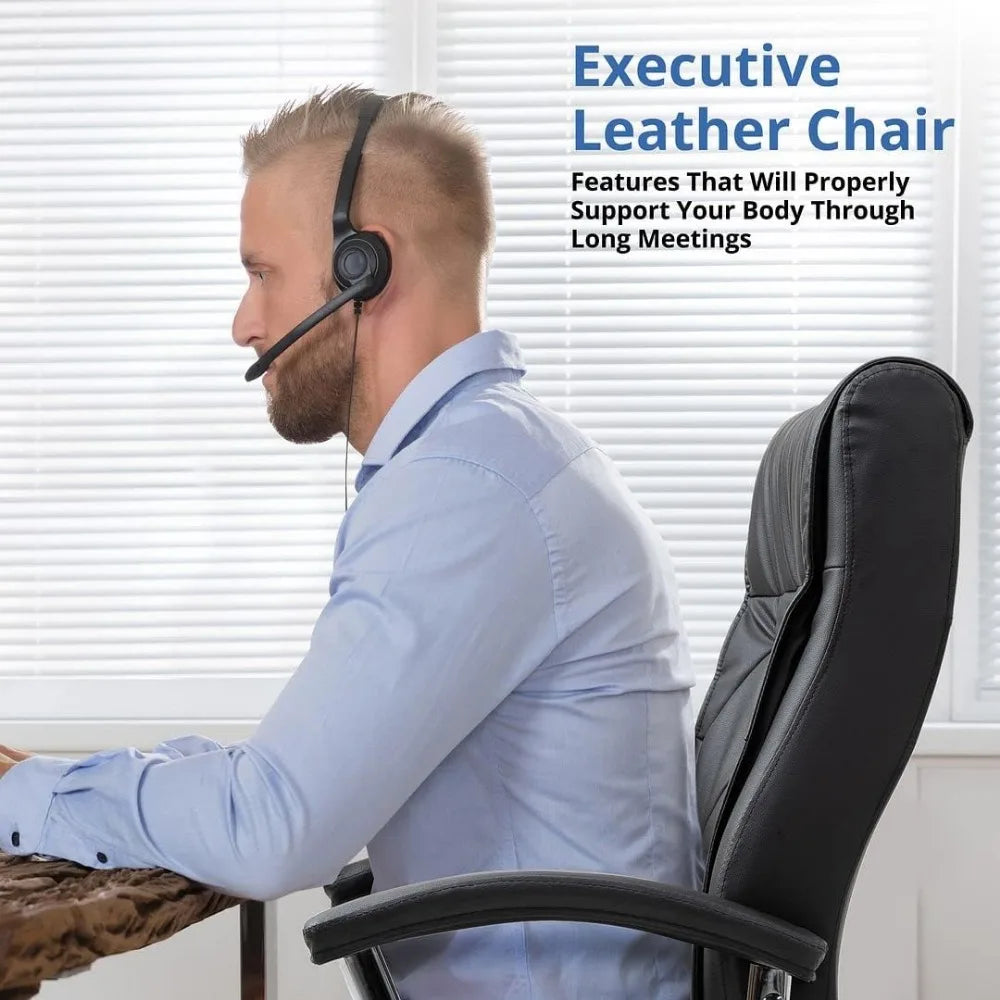 Office Chair, Ergonomic, Leather Bonded, Height Adjustable, Upholstered for Comfort, High Back Lumbar Support, Executive Chair