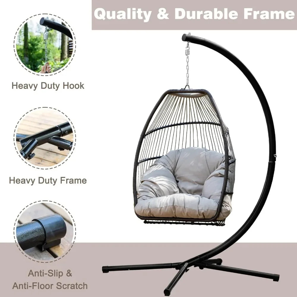 Hammock Chair Basket Chair Hanging Swing Chair UV Resistant Cushion with Stand for Indoor Bedroom Outdoor Garden Backyard