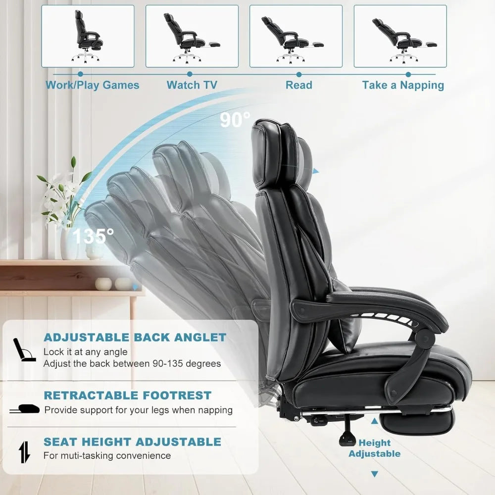 Office Chair with Footrest-Ergonomic High Back Design Executive Computer Desk Chair with Removable Lumbar Pillow