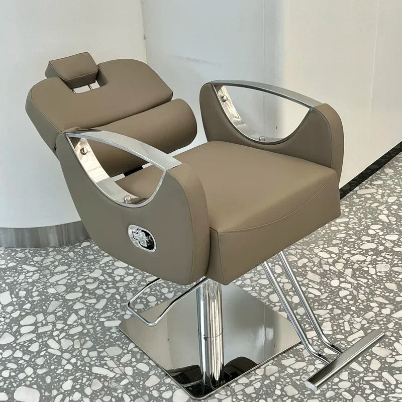 Barbershop Swivel Salon Chair – Leather Luxury Gold, Hydraulic Base, Silla De Barbero, Barber Equipment Furniture