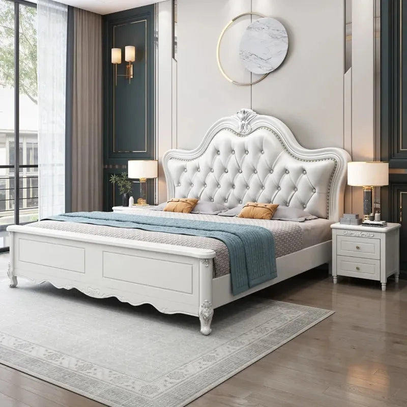 TuyaEuropean-style Double Bed Master Bedroom Solid Wood Bed Modern Simple Wedding Bed High Box Princess Bed