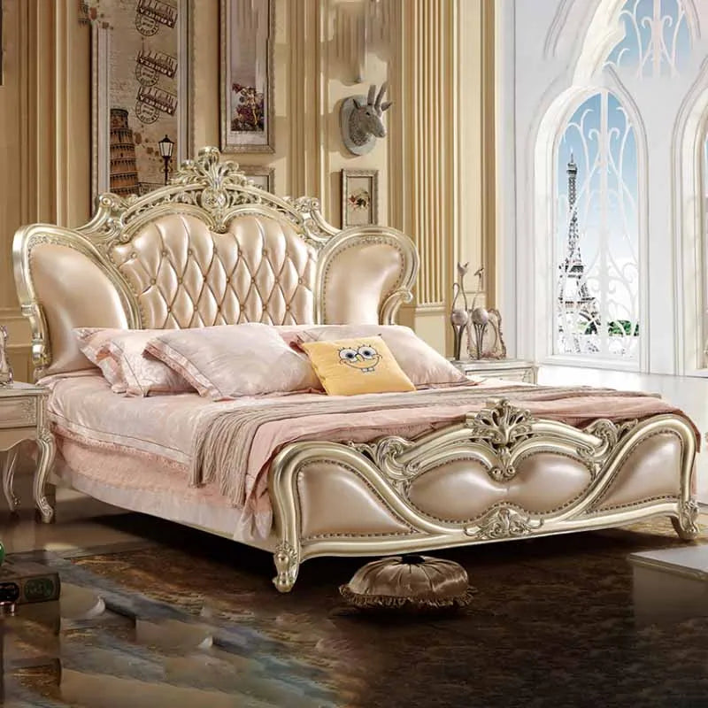European Style Villa Luxury Solid Wood Carved Princess Bed