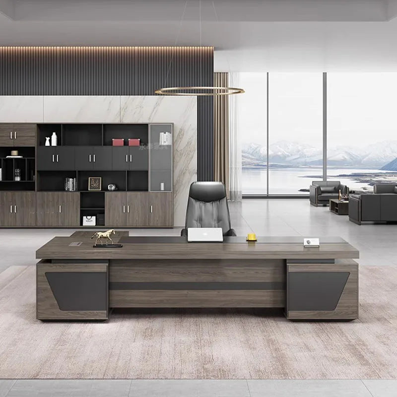 White Corner Office Desk: Executive Workbench with Study Drawers and Storage