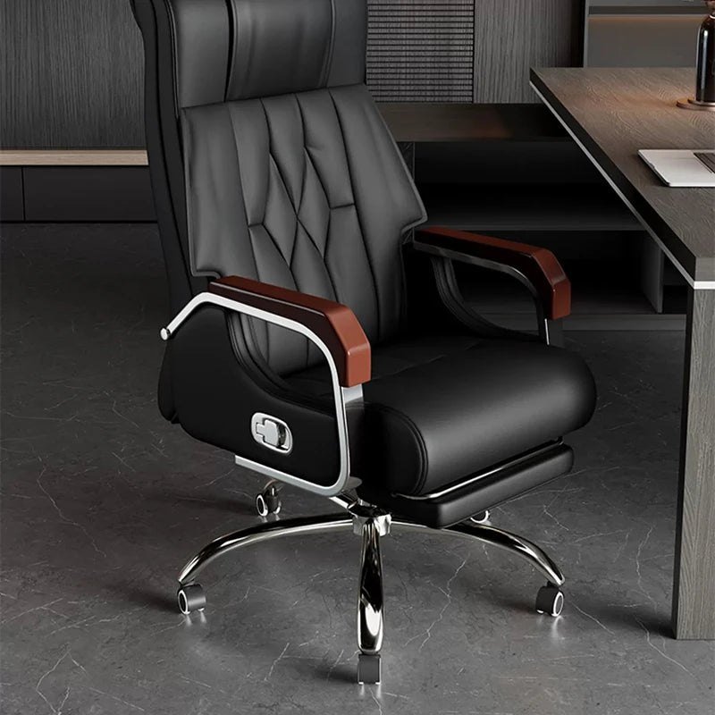 Adjustable Black Office Chair with Swivel, Leather Upholstery